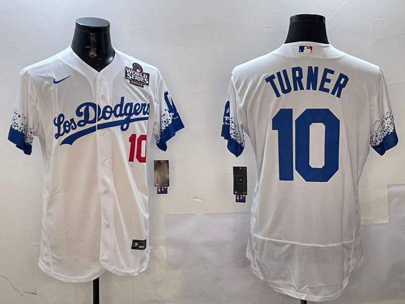 Men Los Angeles Dodgers #10 Turner White City Edition Elite Nike 2025 MLB Jersey style 3
